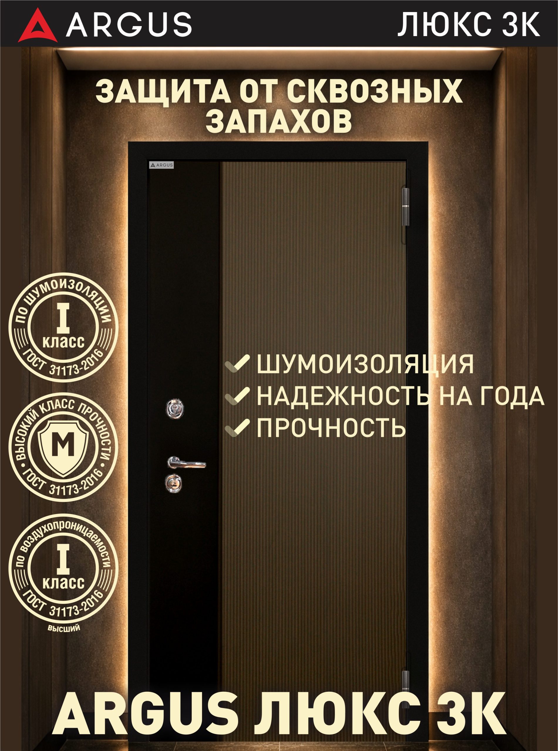 Аргус Люкс 3К (Повышенная Шумоизоляция) — фото двери и конструкции
